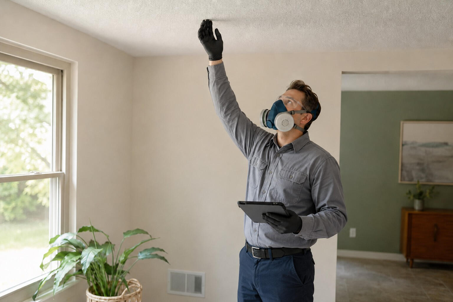 An inspector checking in a house